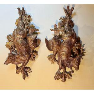 Pair Of Gilded Wooden Hunting Trophies
