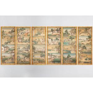 Set Of Six Chinese Export Wallpaper Panels, 18th Century