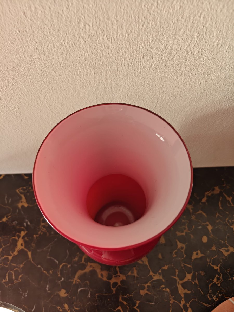 Vase opalin Venini 1980  rouge-photo-2
