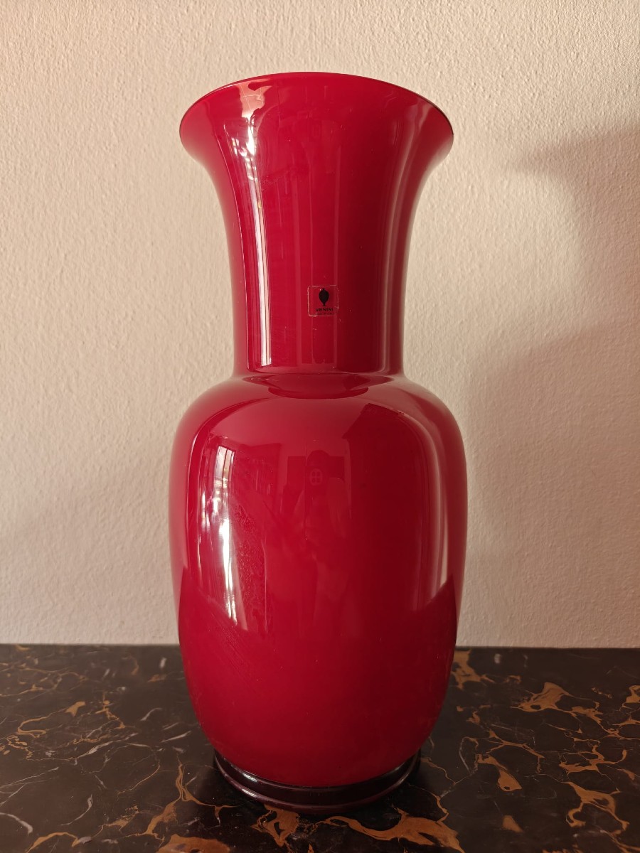 Vase opalin Venini 1980  rouge