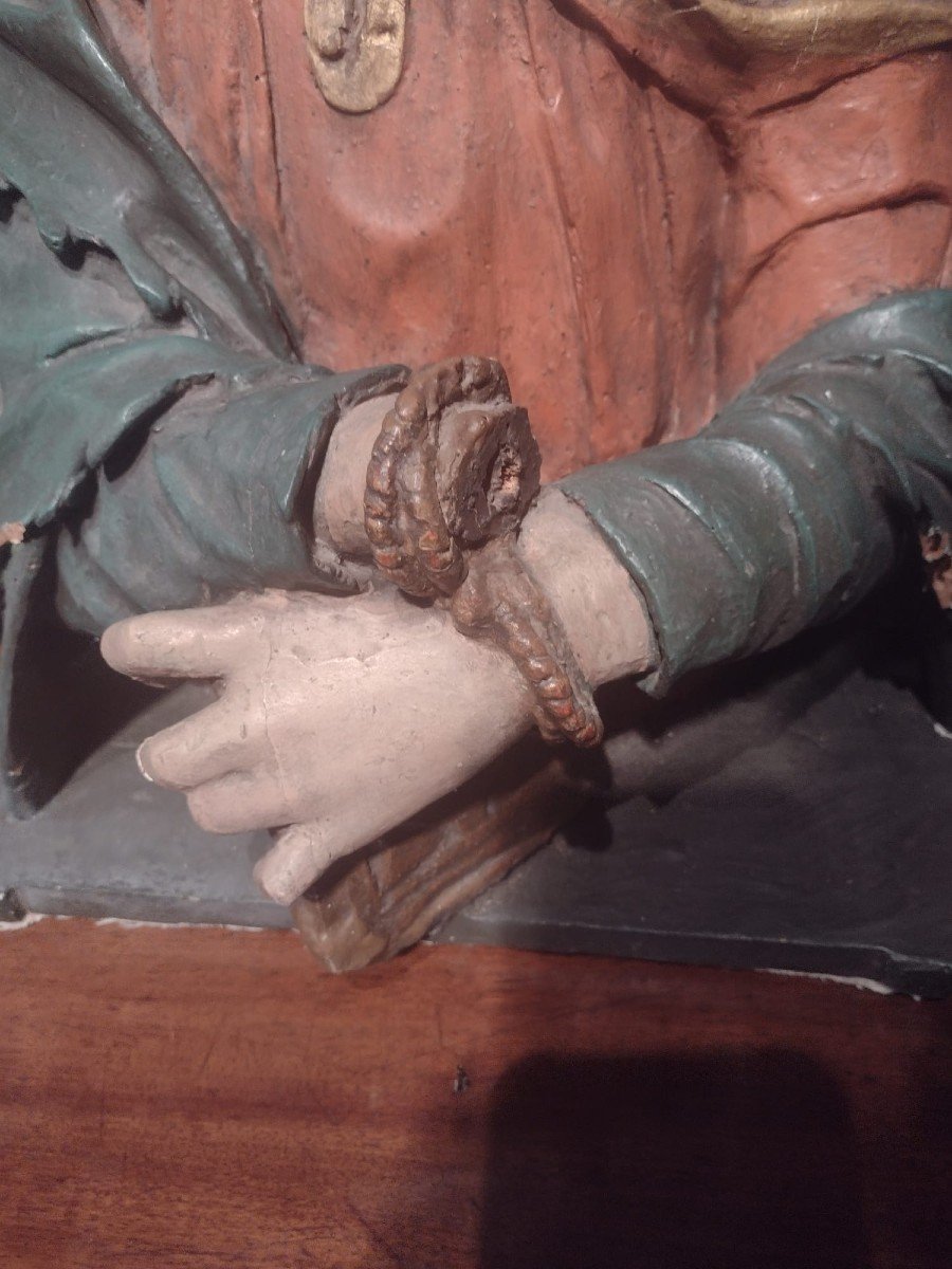 Half-length Polychrome Wood Bust Of A Saint-photo-5