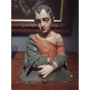 Half-length Polychrome Wood Bust Of A Saint