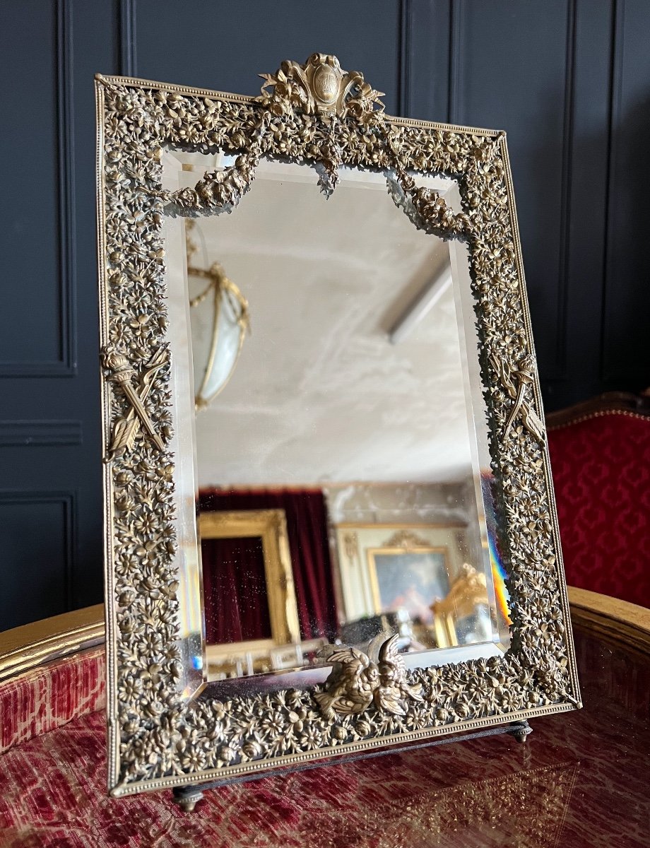 Napoleon III Period Psyche Mirror In Very Finely Chiseled Brass Louis XVI Style-photo-3
