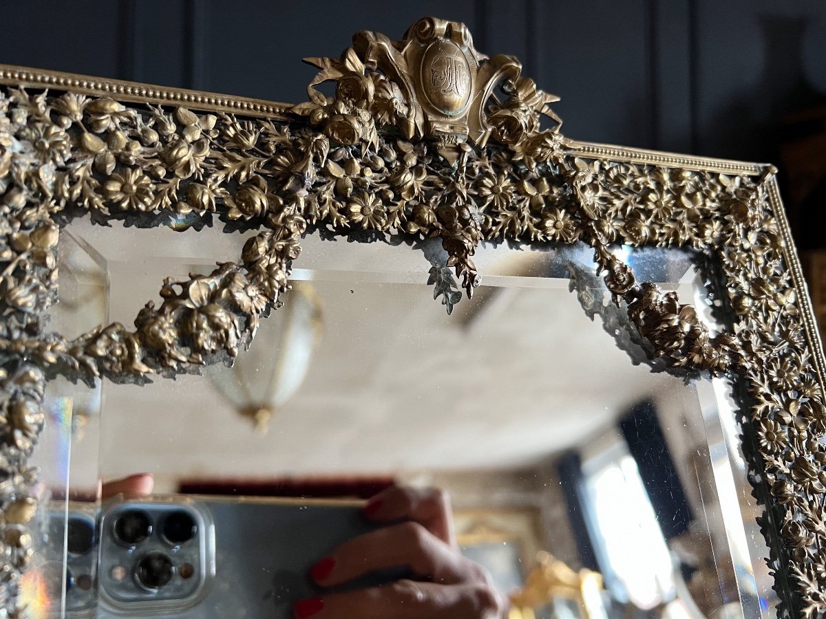 Napoleon III Period Psyche Mirror In Very Finely Chiseled Brass Louis XVI Style-photo-1