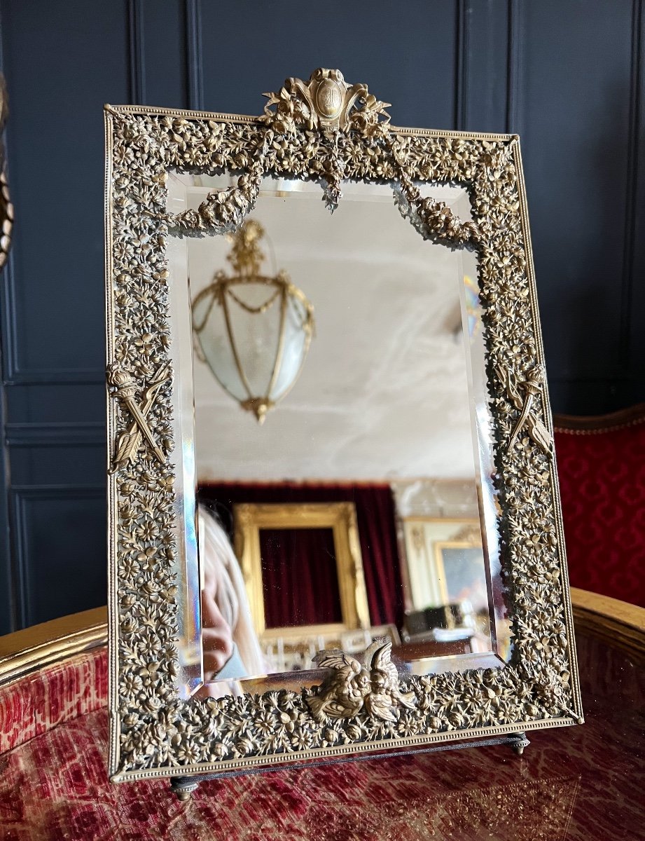 Napoleon III Period Psyche Mirror In Very Finely Chiseled Brass Louis XVI Style