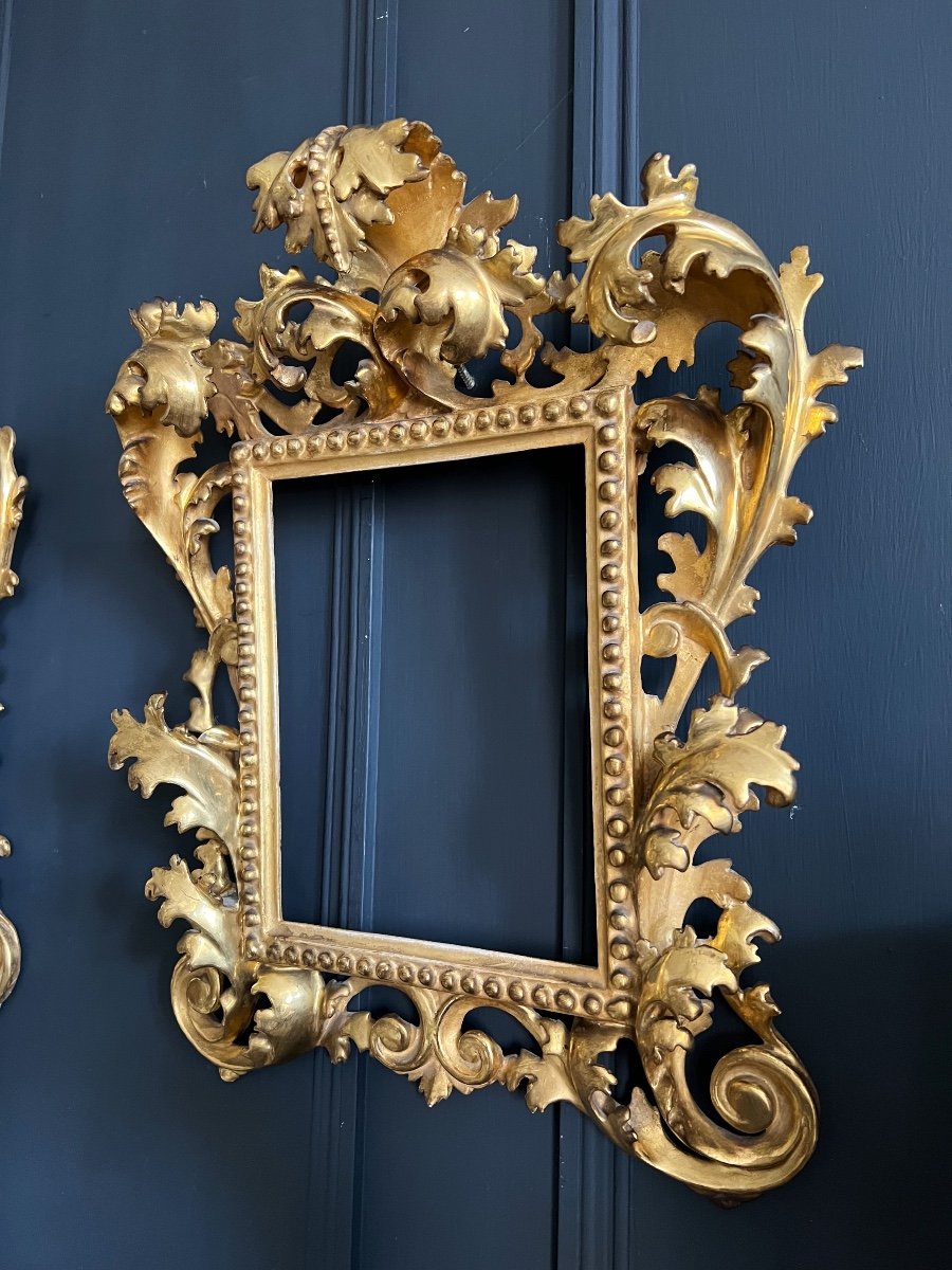 Pair Of 19th Century Italian Frames In Golden And Carved Wood-photo-4