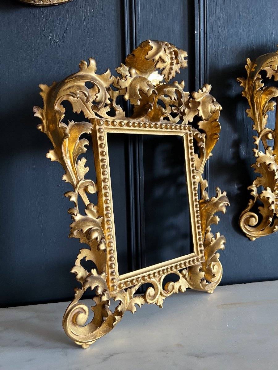 Pair Of 19th Century Italian Frames In Golden And Carved Wood-photo-6