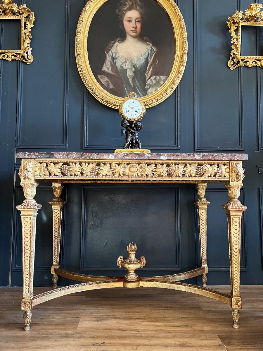 Napoleon III Period Center Table In Golden And Carved Wood Decorated With Grapes - XIXth-photo-3