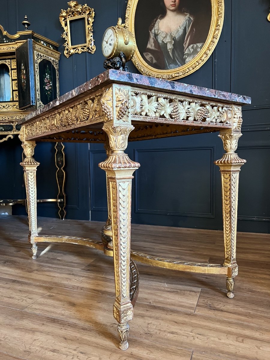 Table De Milieu D’époque Napoléon III En Bois Doré Et Sculpté à Décor De Raisins - XIXe-photo-1