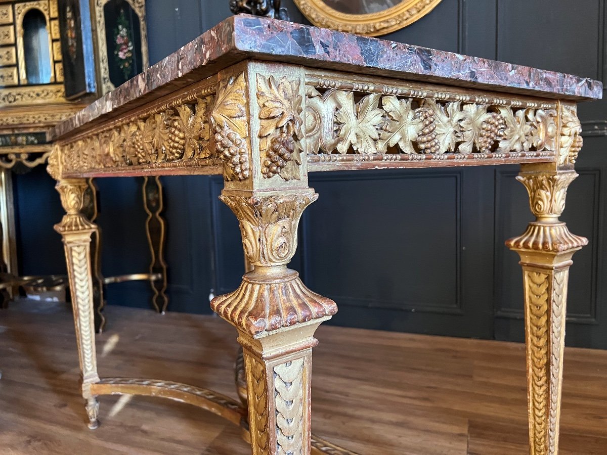 Napoleon III Period Center Table In Golden And Carved Wood Decorated With Grapes - XIXth-photo-2