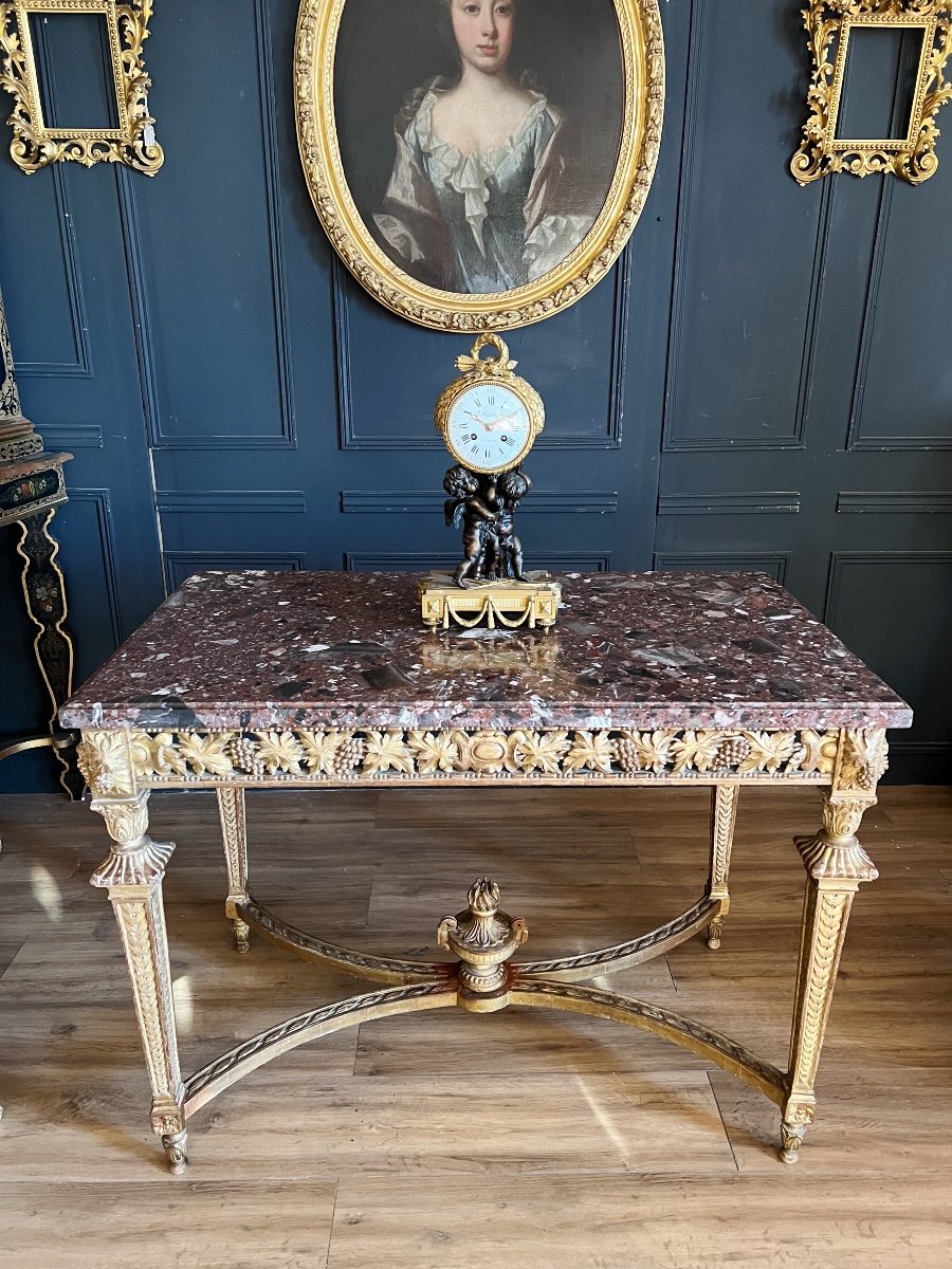 Napoleon III Period Center Table In Golden And Carved Wood Decorated With Grapes - XIXth-photo-3