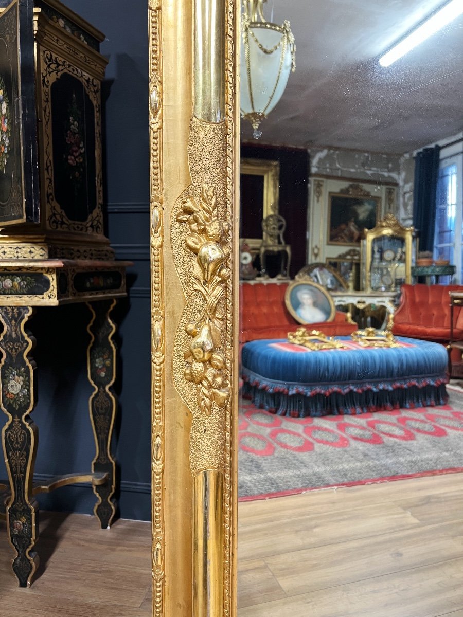 Miroir D’époque Napoléon III En Bois Doré à La Feuille à Décor D’une Tête Et De Fleurs - XIXe-photo-5