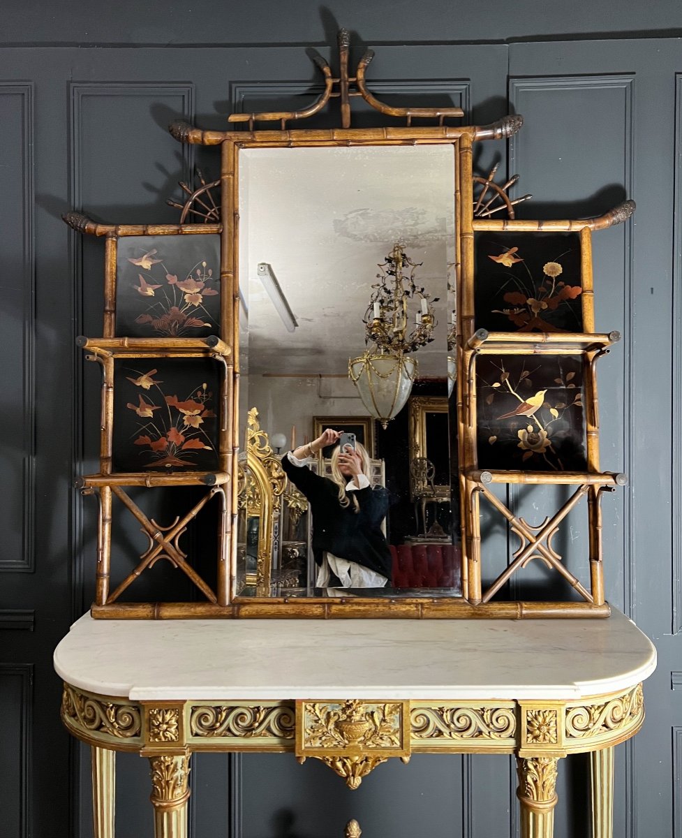 Miroir étagère Japonisant D’époque Napoléon III Attribué à Perret Et Vibert -photo-4