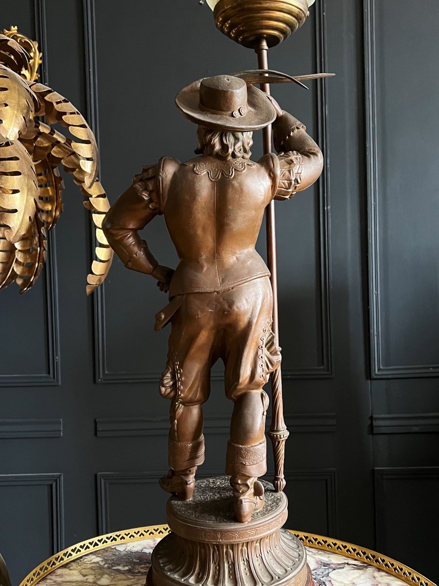 Lampe Du XIXe En Régule À décor d’un Chevalier signé « Lancastre par Poitevin »-photo-7