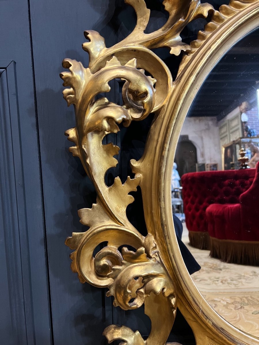 Miroir Italien D’époque Napoléon III En Bois Doré à La Feuille D’or - XIXe-photo-2