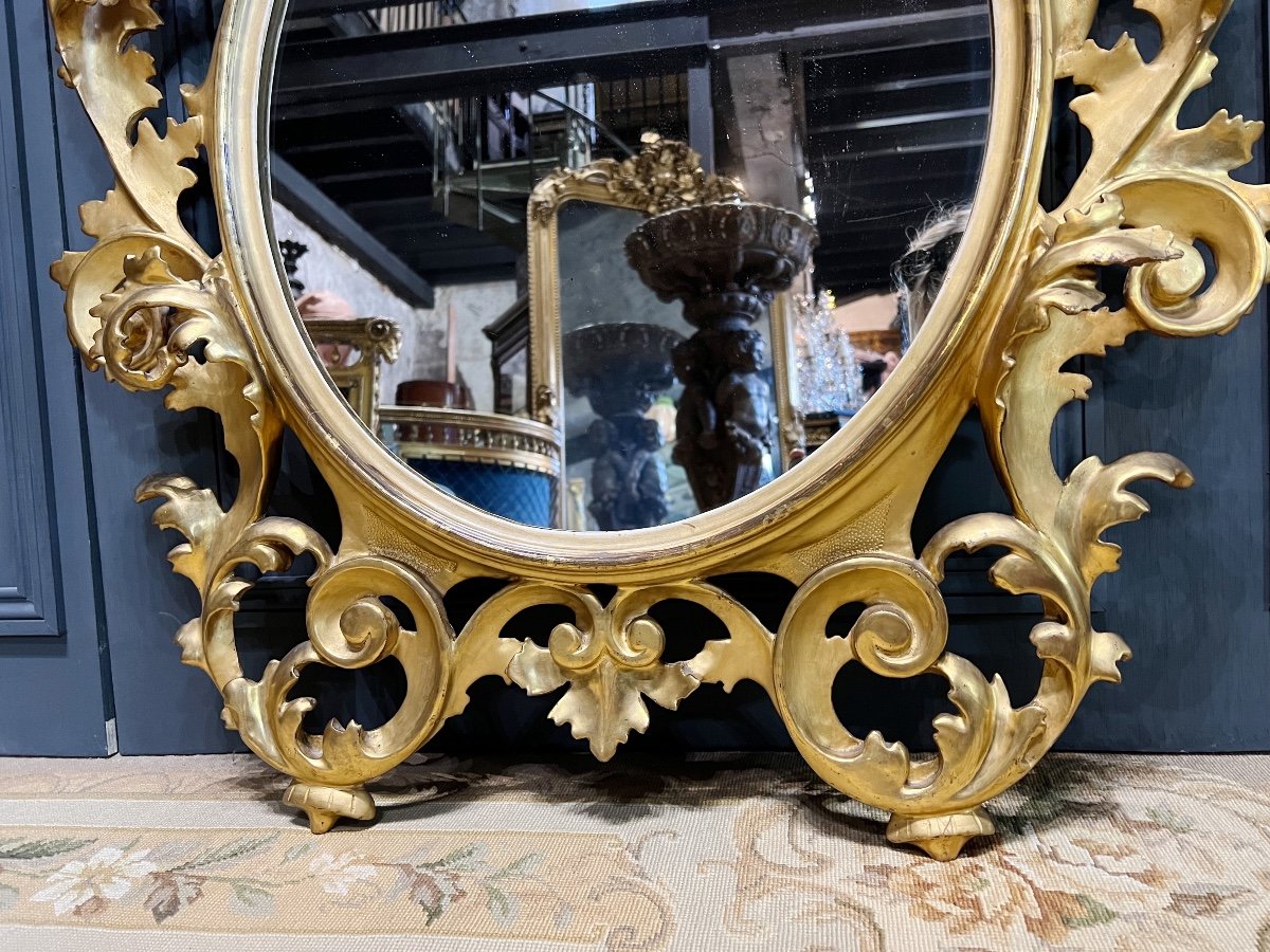 Miroir Italien D’époque Napoléon III En Bois Doré à La Feuille D’or - XIXe-photo-5