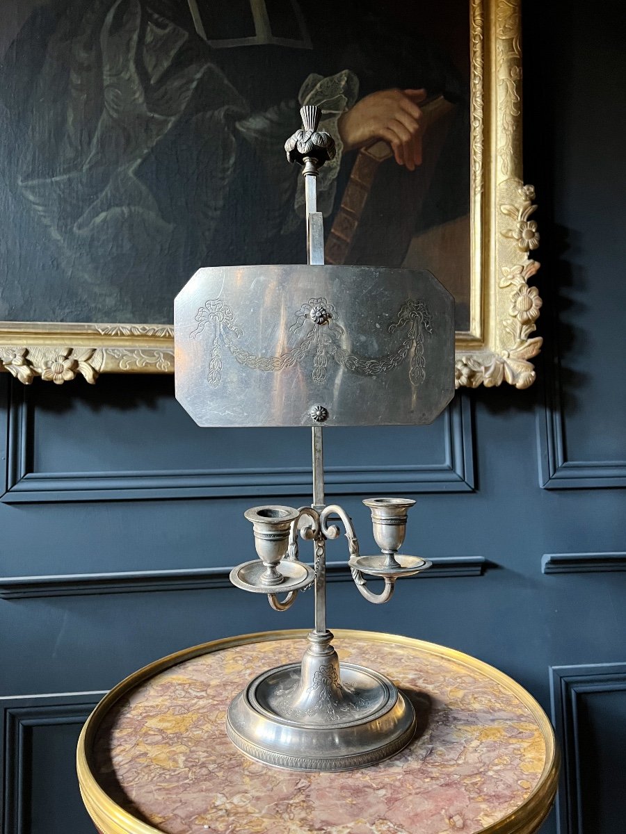 Lampe à écran / Bougeoir D’époque Louis XVI En Bronze Argenté - XVIIIe -photo-2