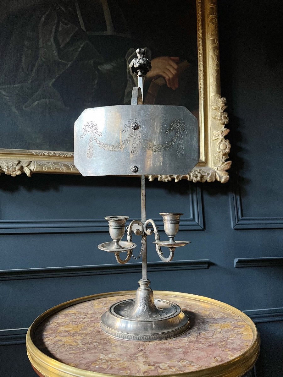 Lampe à écran / Bougeoir D’époque Louis XVI En Bronze Argenté - XVIIIe -photo-1