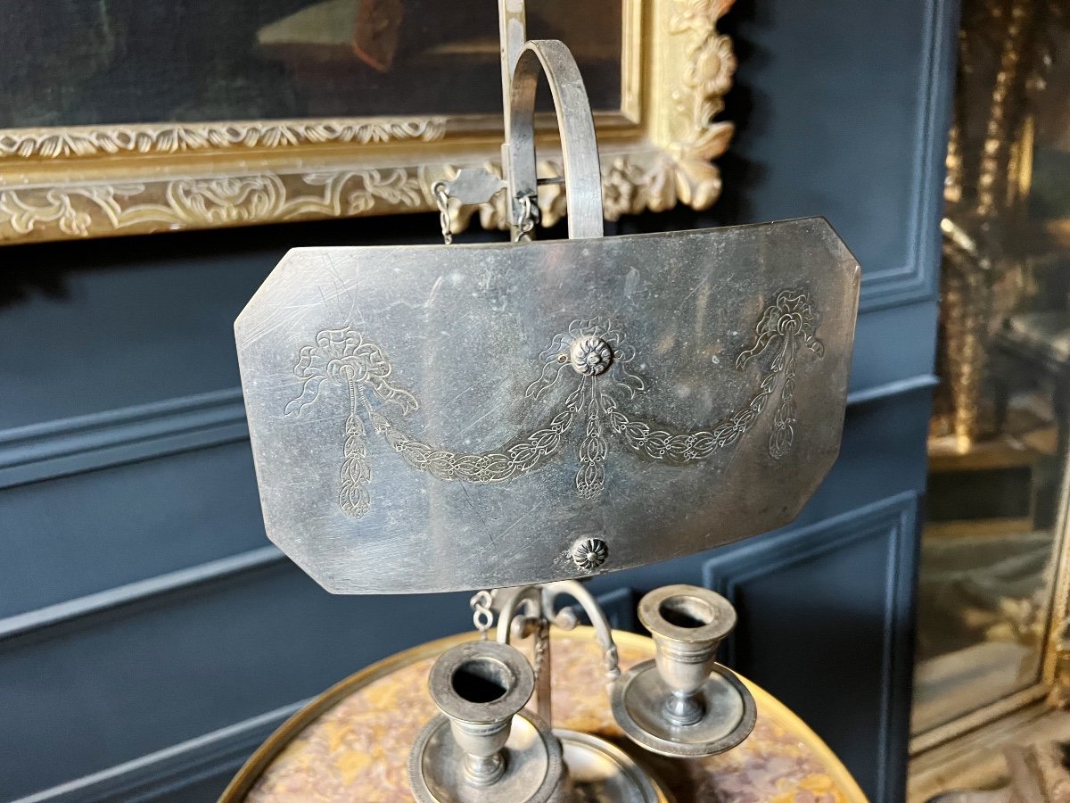 Lampe à écran / Bougeoir D’époque Louis XVI En Bronze Argenté - XVIIIe -photo-4