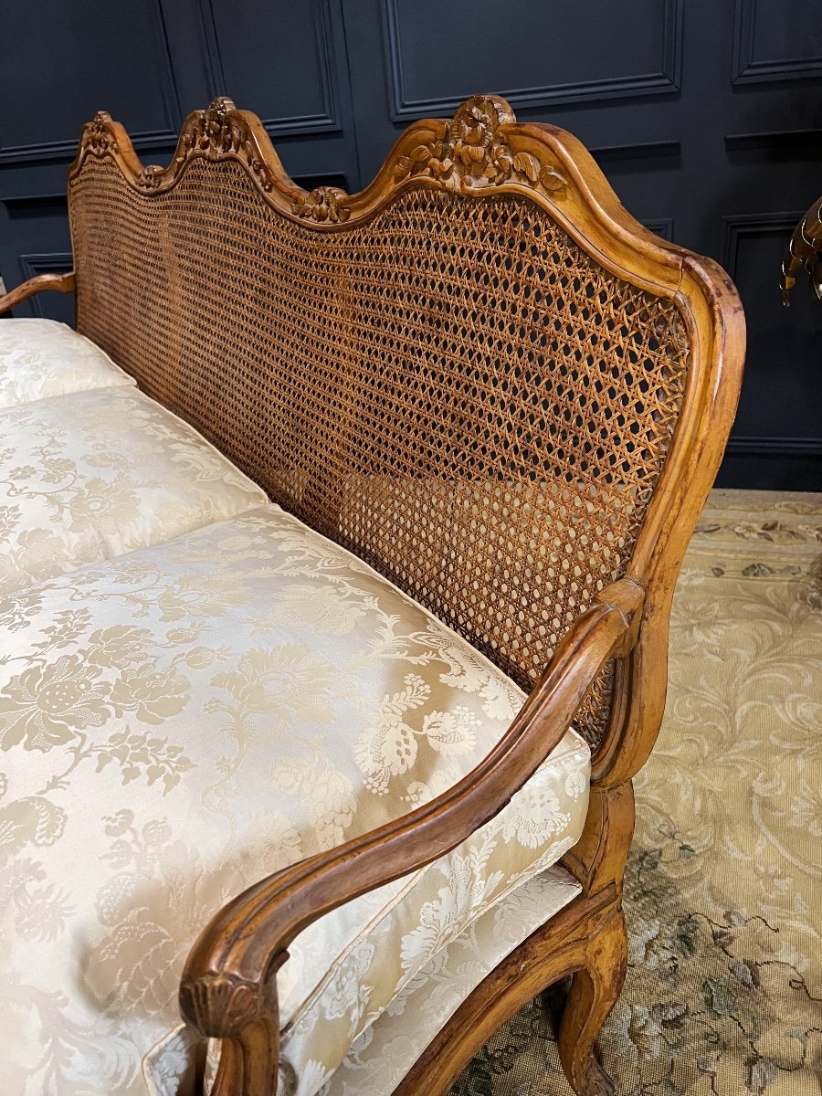 Cannage Sofa From The Louis XV Period In Beech And Its Silk Cushions-photo-3