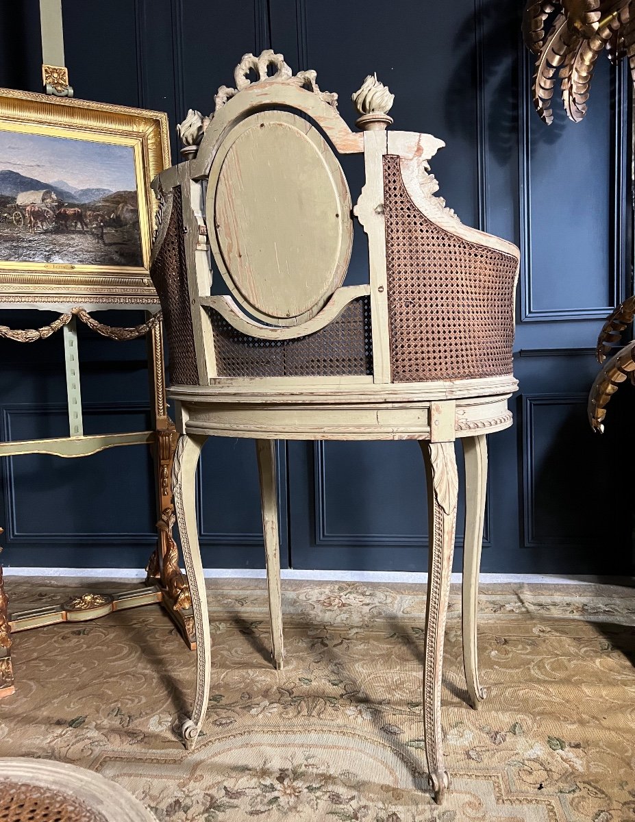 Dressing Table And Its Chair In Caning From The Napoleon III Period In Painted Wood In The Louis XVI Style-photo-6