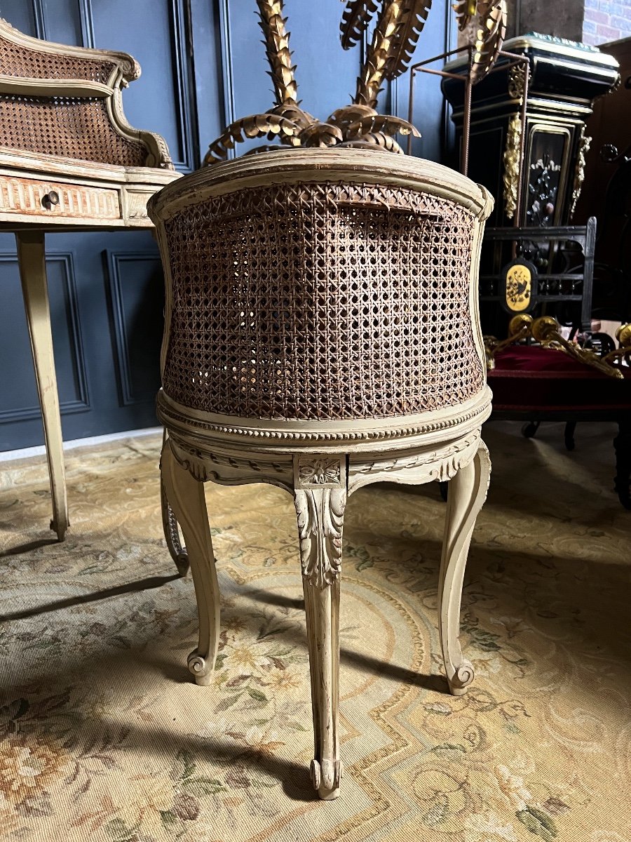 Dressing Table And Its Chair In Caning From The Napoleon III Period In Painted Wood In The Louis XVI Style-photo-8