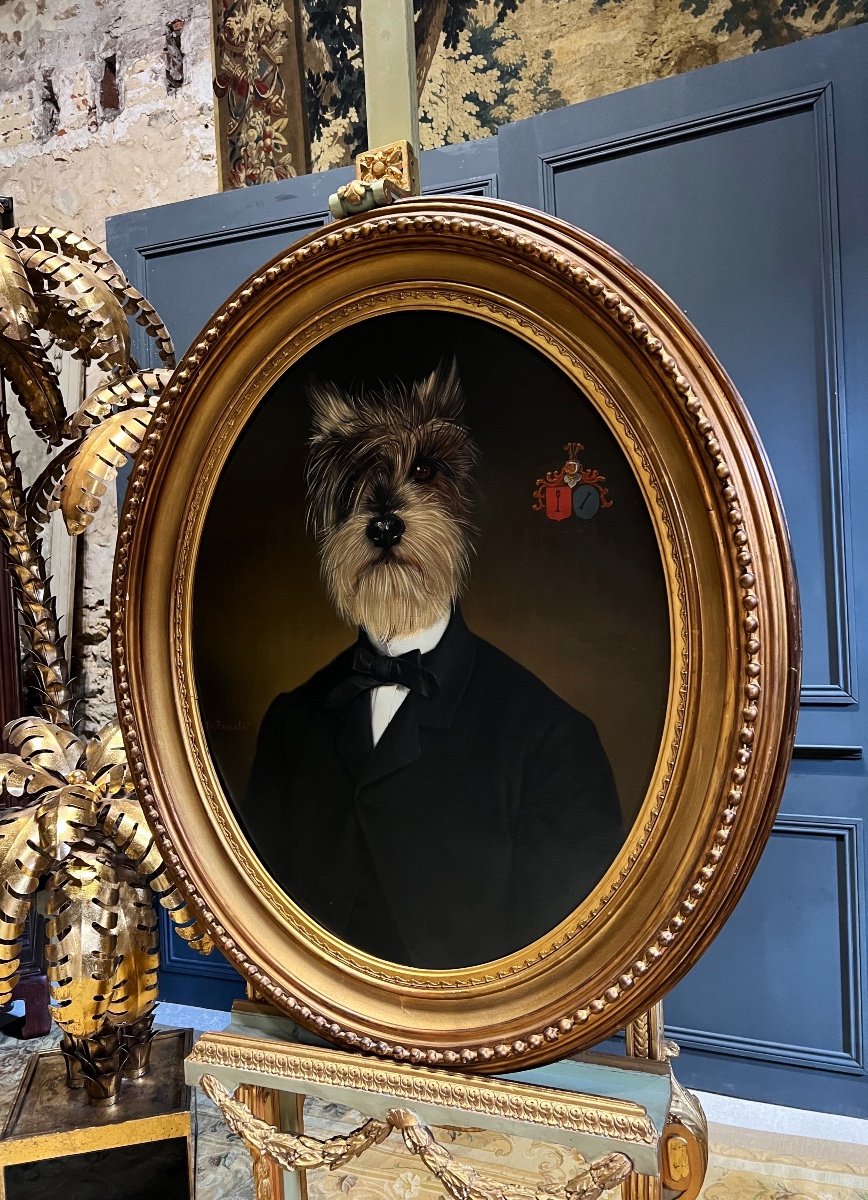 Thierry Poncelet (1946) : Huile Sur Toile - Portrait d’un chien élégant -photo-4