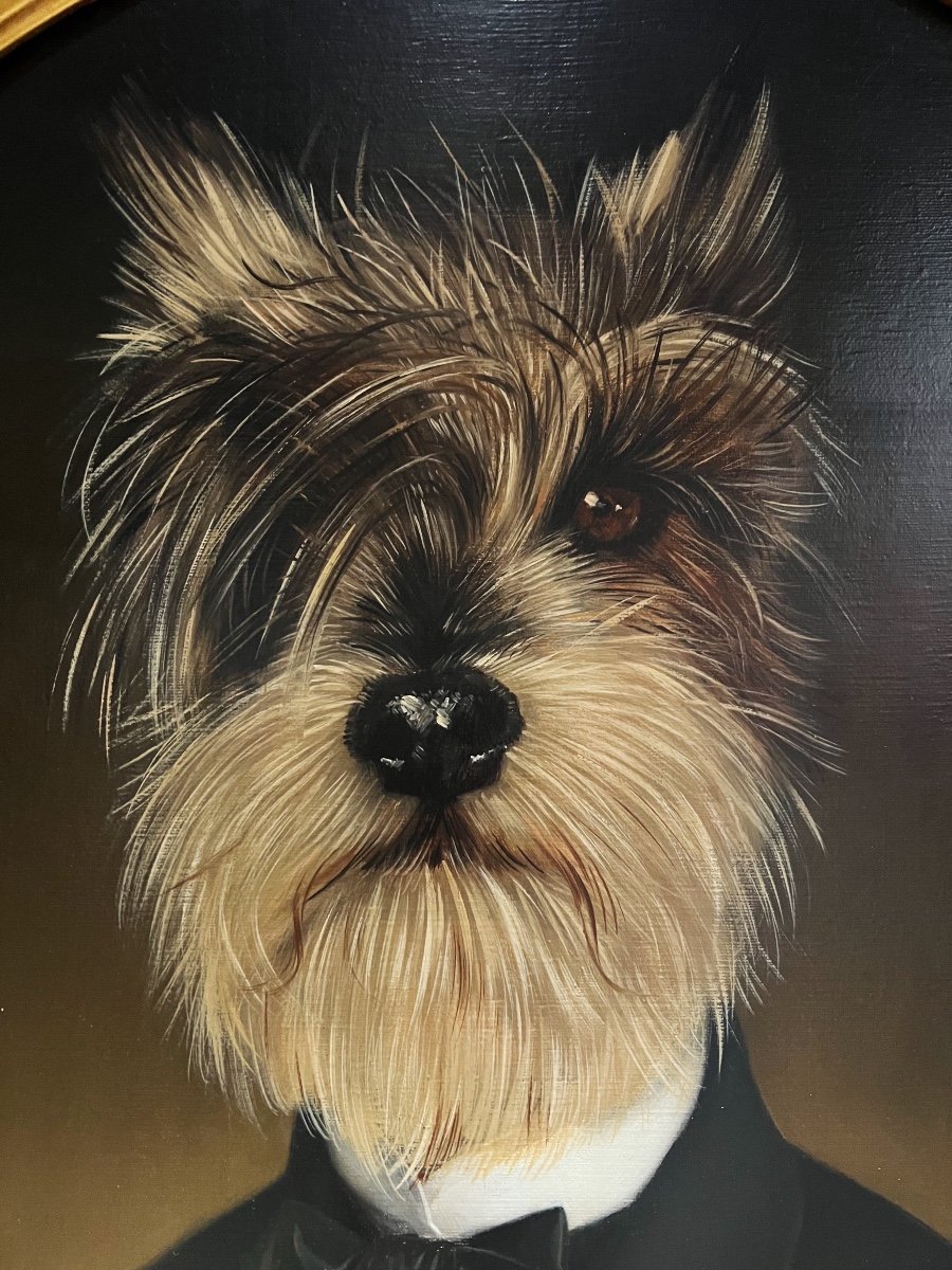 Thierry Poncelet (1946) : Huile Sur Toile - Portrait d’un chien élégant -photo-1