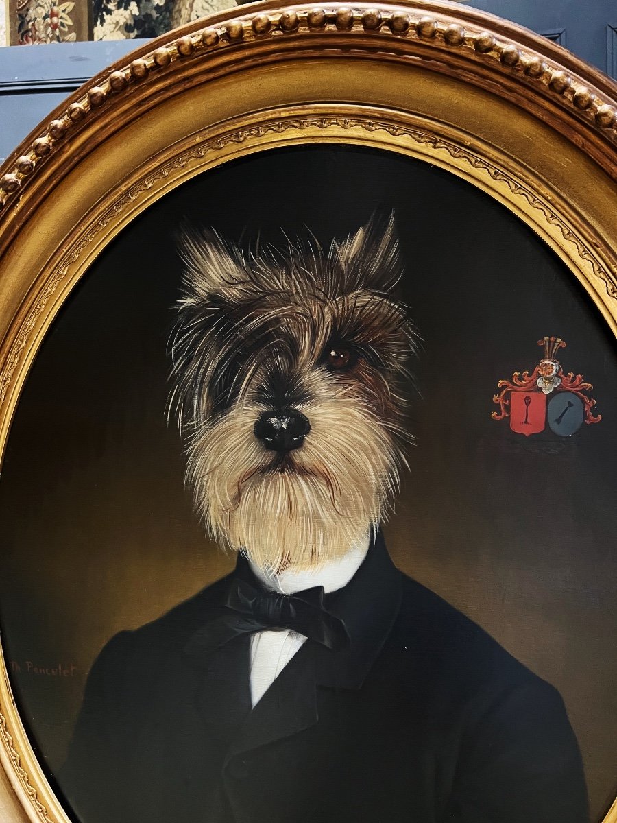 Thierry Poncelet (1946) : Huile Sur Toile - Portrait d’un chien élégant -photo-5