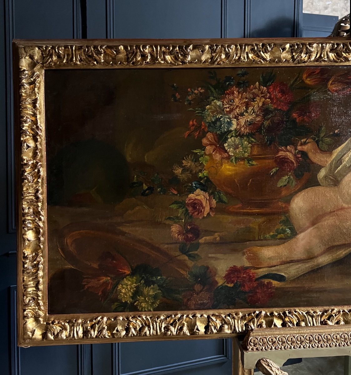 Top Of Door / 19th Century Oil On Canvas Representing A Scene At Putti-photo-4