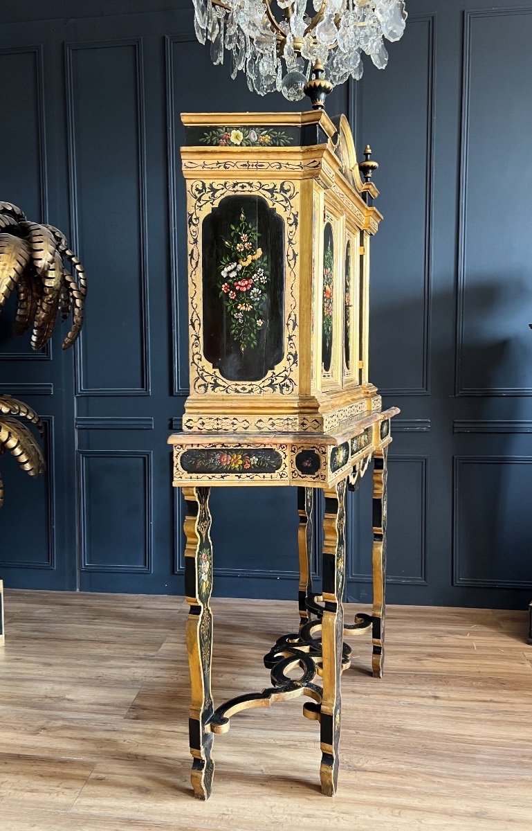 Napoleon III Period Cabinet In Painted And Gilded Wood With Floral Decor - 19th Century-photo-1