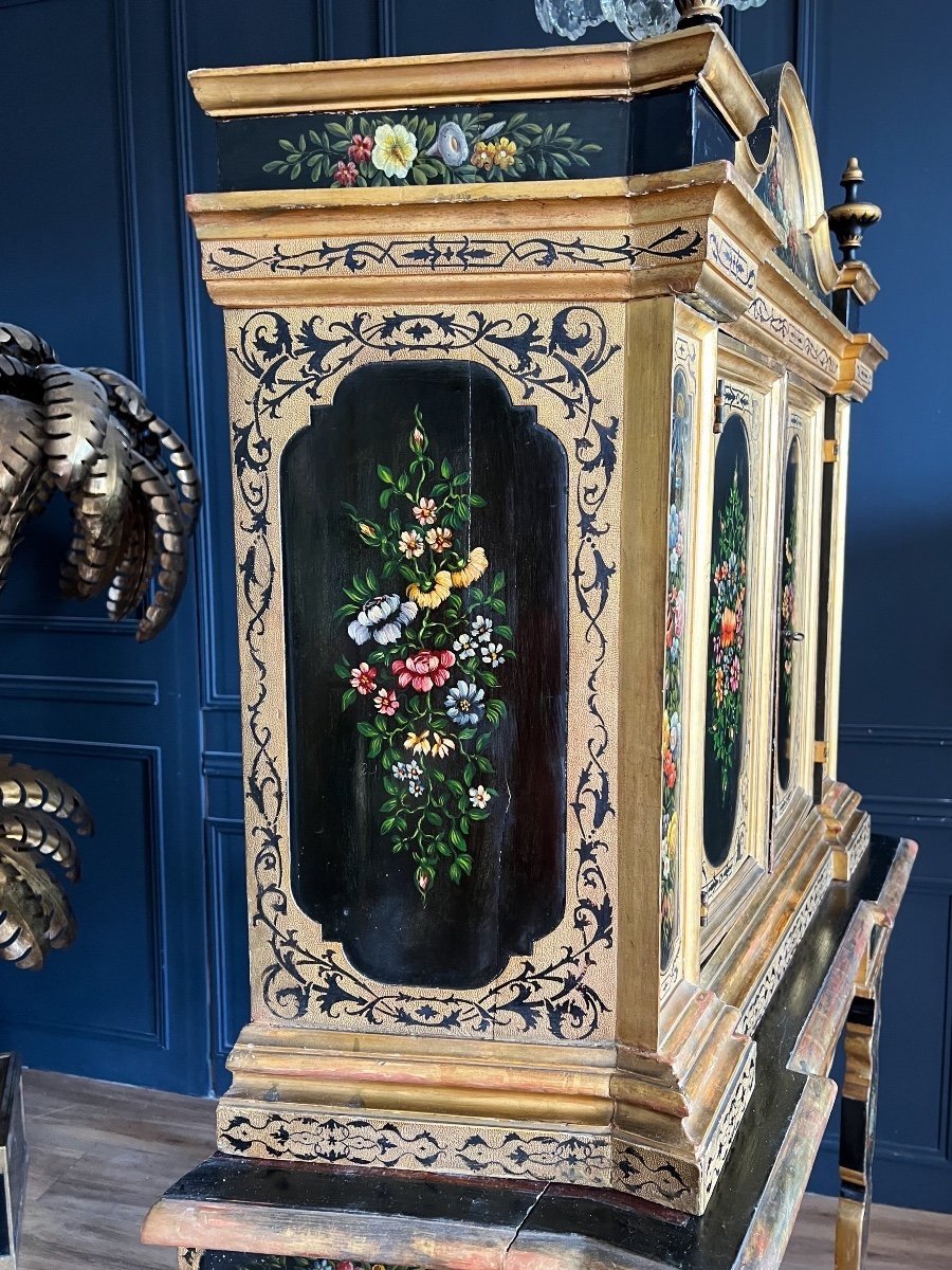 Napoleon III Period Cabinet In Painted And Gilded Wood With Floral Decor - 19th Century-photo-2