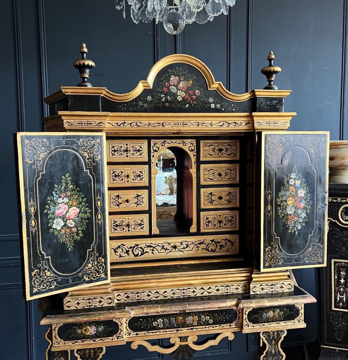 Napoleon III Period Cabinet In Painted And Gilded Wood With Floral Decor - 19th Century-photo-5