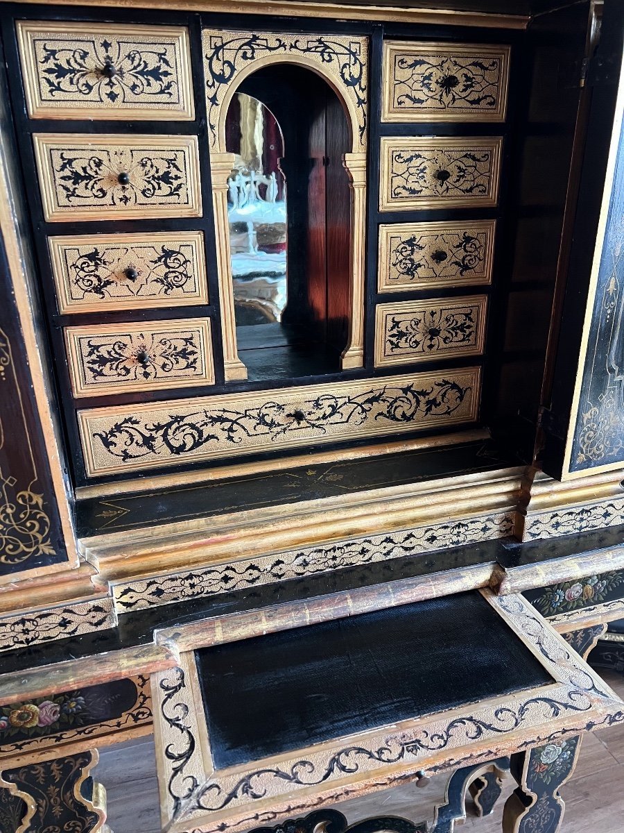 Napoleon III Period Cabinet In Painted And Gilded Wood With Floral Decor - 19th Century-photo-6