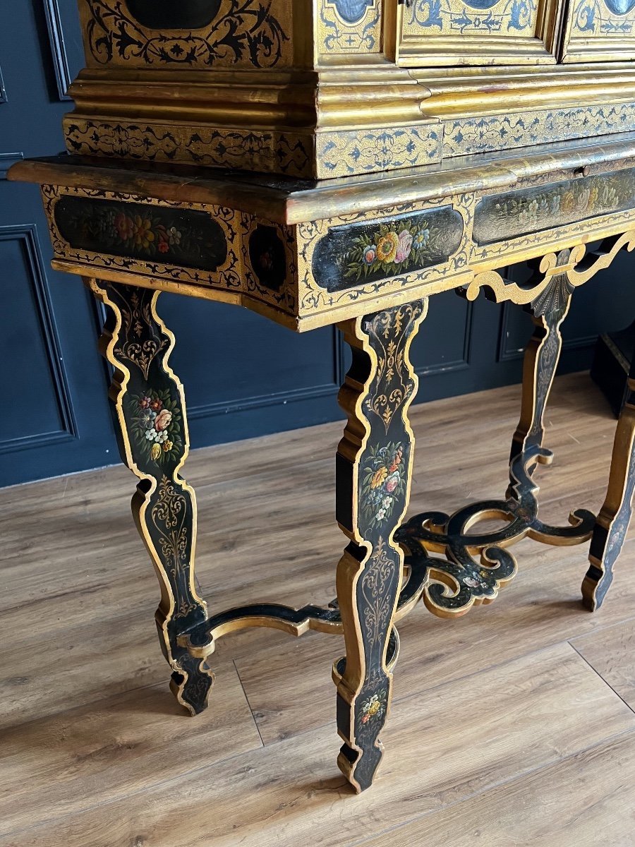 Napoleon III Period Cabinet In Painted And Gilded Wood With Floral Decor - 19th Century-photo-7