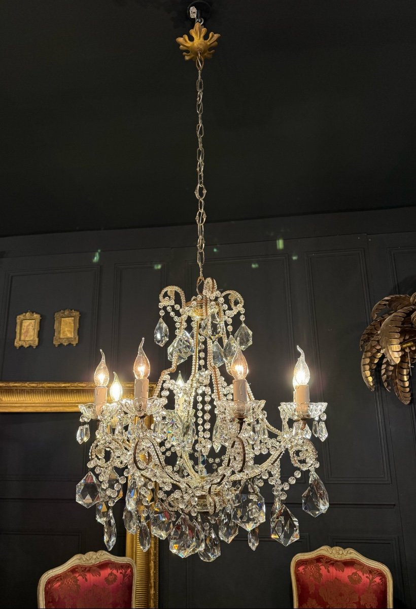 Venetian / Italian Chandelier In Glass And Crystal From The 1950s-photo-2