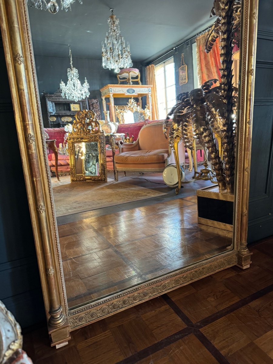 Napoleon III Period Fireplace Mirror In Golden Wood With Putti Decor - 19th Century-photo-1