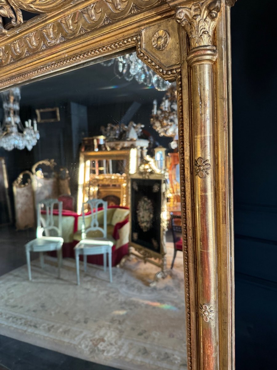 Napoleon III Period Fireplace Mirror In Golden Wood With Putti Decor - 19th Century-photo-2