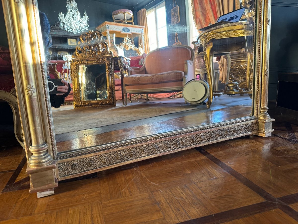 Napoleon III Period Fireplace Mirror In Golden Wood With Putti Decor - 19th Century-photo-6