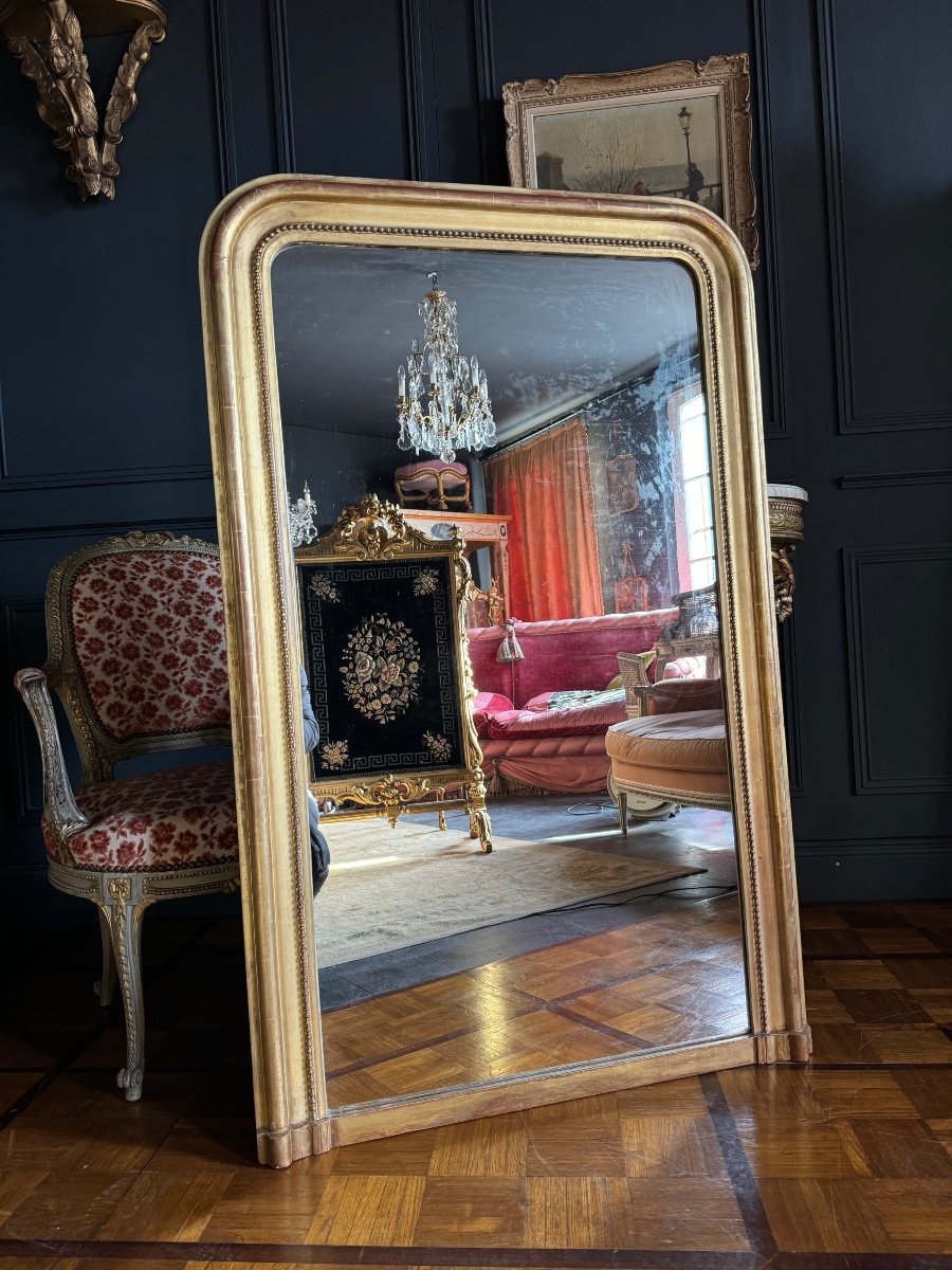 Miroir de cheminée D’époque Louis Philippe En Bois Doré (h1m33xl84cm) -photo-3