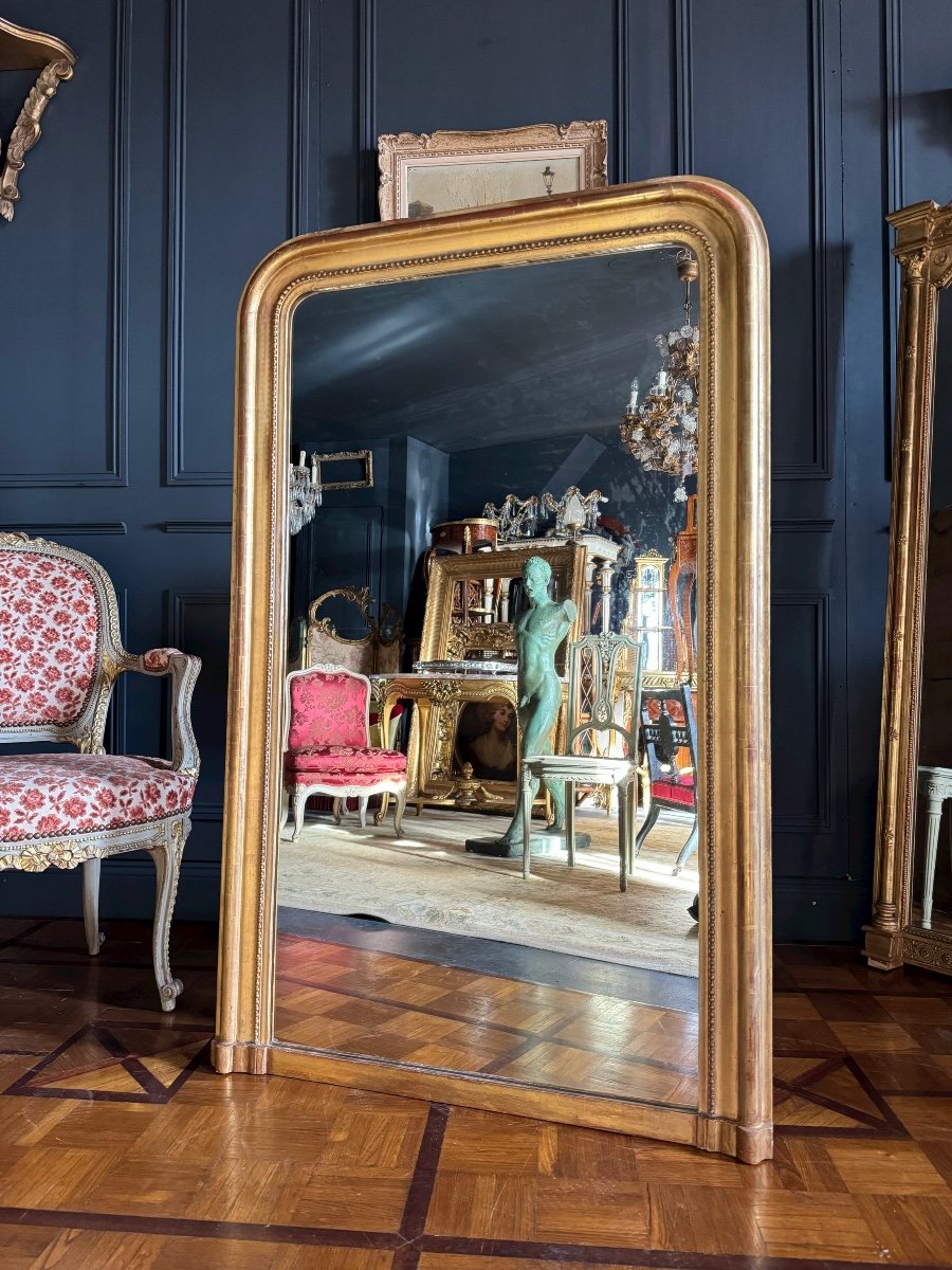 Miroir de cheminée D’époque Louis Philippe En Bois Doré (h1m33xl84cm) -photo-4