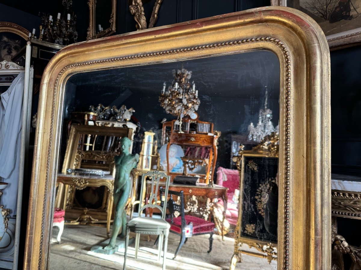 Miroir de cheminée D’époque Louis Philippe En Bois Doré (h1m33xl84cm) -photo-1