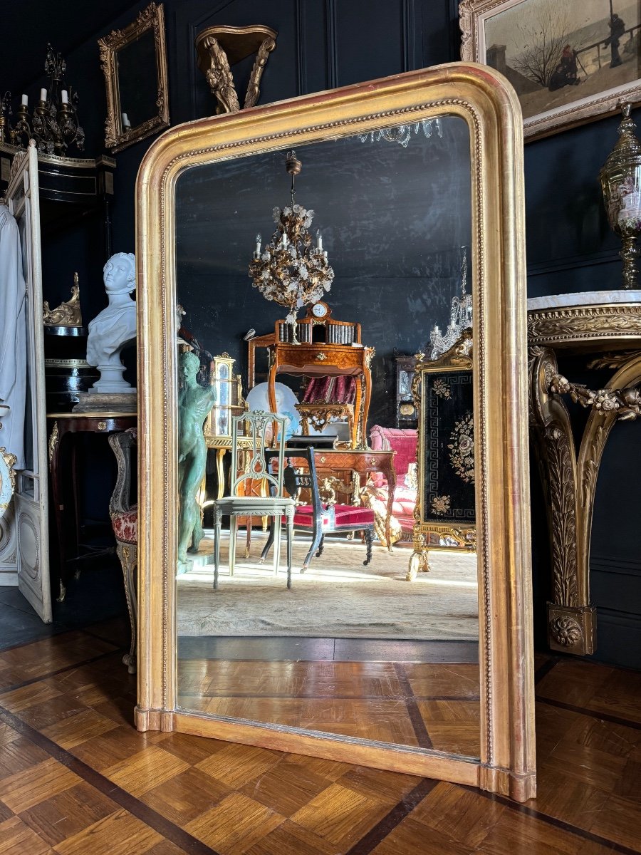 Miroir de cheminée D’époque Louis Philippe En Bois Doré (h1m33xl84cm) 