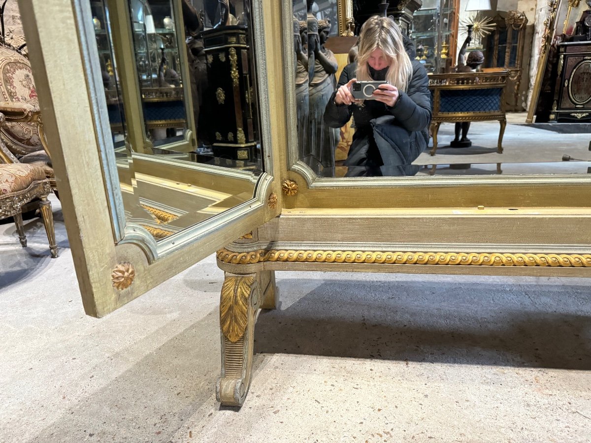 Triptych Mirror In Gilded And Carved Wood In Louis XVI Style-photo-5