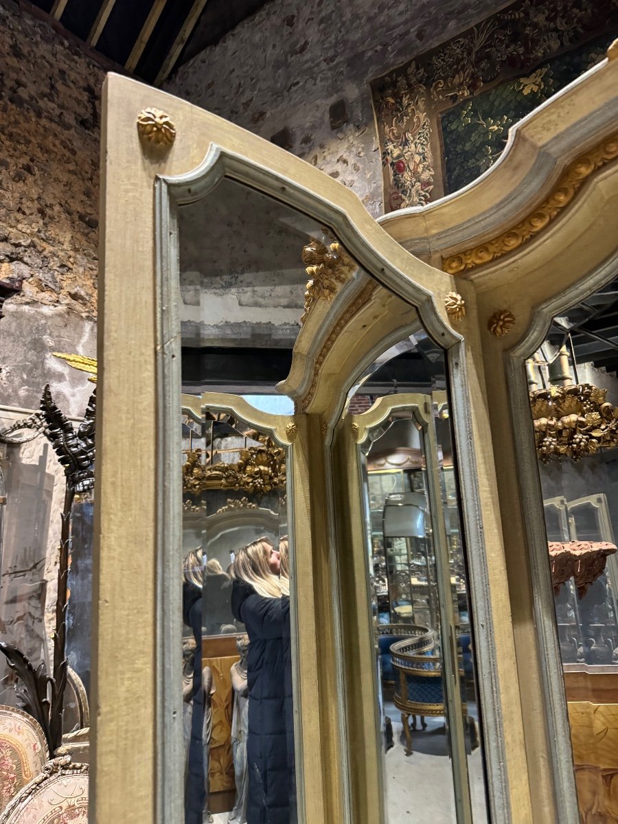 Triptych Mirror In Gilded And Carved Wood In Louis XVI Style-photo-6