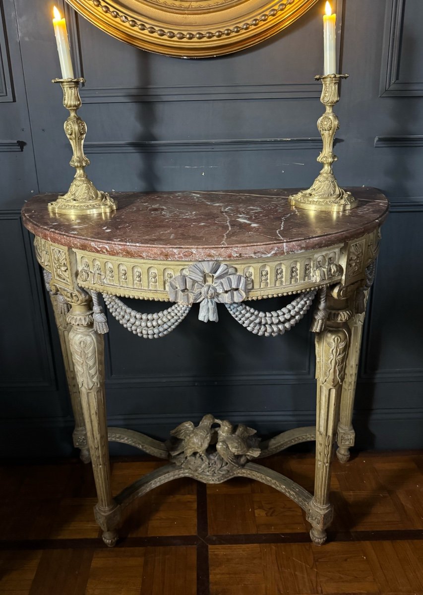 Console With 4 Legs From The 19th Century Decorated With Garlands And Doves, Louis XVI Style-photo-4