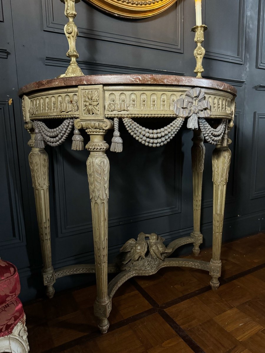 Console With 4 Legs From The 19th Century Decorated With Garlands And Doves, Louis XVI Style-photo-3