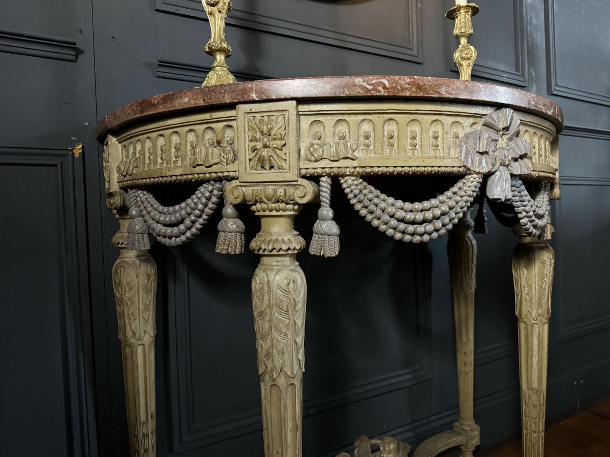 Console With 4 Legs From The 19th Century Decorated With Garlands And Doves, Louis XVI Style-photo-1