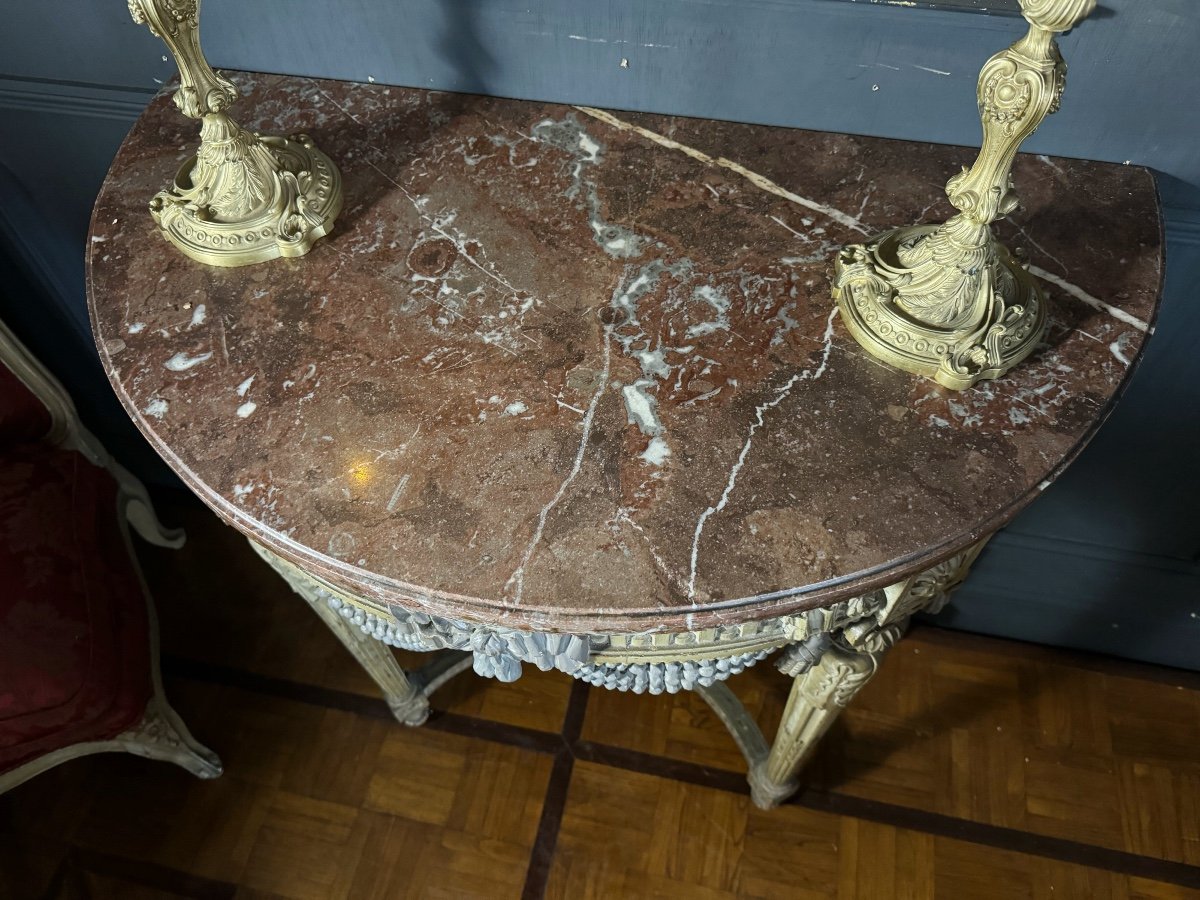 Console With 4 Legs From The 19th Century Decorated With Garlands And Doves, Louis XVI Style-photo-5