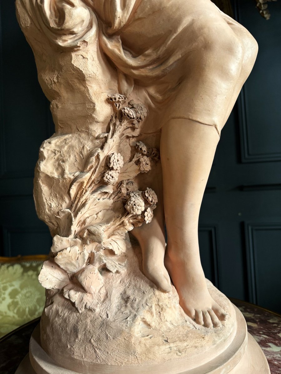 Moreau Mathurin (xixe) : Sculpture En Terre Cuite Représentant  » La Frileuse  » Sur Son Socle-photo-5